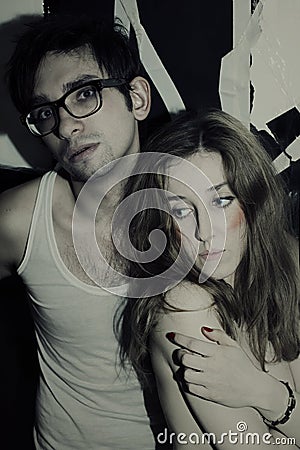 Beautiful pair of lovers embracing Stock Photo