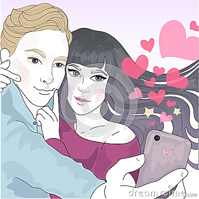 beautiful pair of lovers photographed themselves Vector Illustration