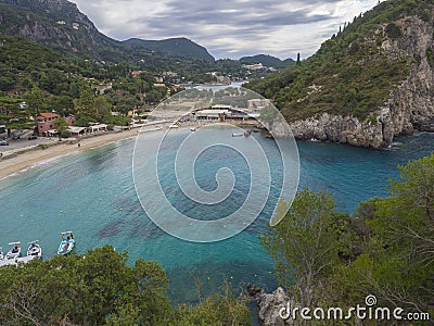 Beautiful Paleokastritsa bay with sand beach on Corfu, Kerkyra, Greece Stock Photo
