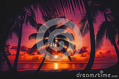 Beautiful palm trees tropical sunset Stock Photo