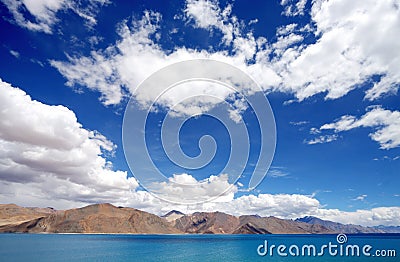 Beautiful Pangong Lake with clear sky, HDR Stock Photo