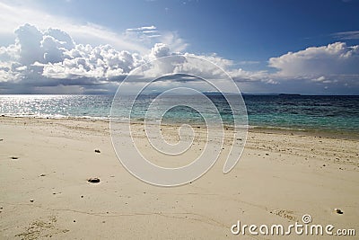 Beautiful panorama from a beach of birie island, cloudy sky Stock Photo