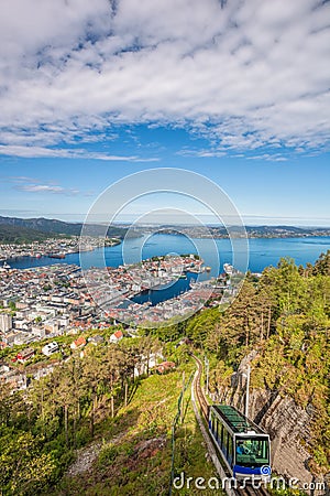 View of Bergen city with lift in Norway Stock Photo