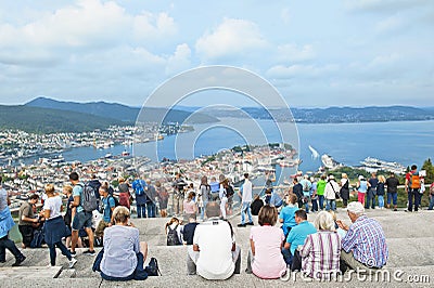 Beautiful panorama of Bergen seen from Mount Floyen Editorial Stock Photo