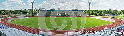 Beautiful panorama photo of soccer stadium during sunny day in Chernihiv town Stock Photo
