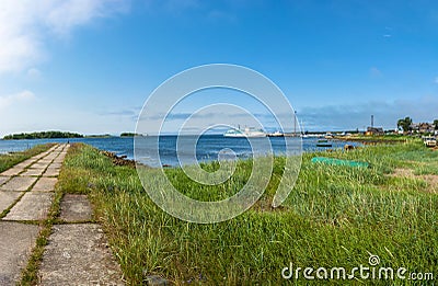 Panorama of the pier at Solovki. Stock Photo