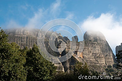 Beautiful panorama on rock and Meteora Monasteries - wonder of G Stock Photo