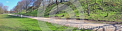 Beautiful panorama of spring landscapes with green grass and a clear blue sky Stock Photo