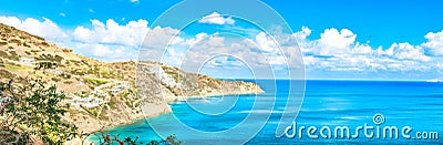 Beautiful Panorama with turquoise sea. View of Theseus Beach, Ammoudi, Crete, Greece. HD landscape Stock Photo