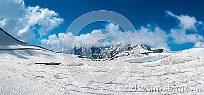 Beautiful panorama view of outside for landscape snow wall from Murodo station in Toyama, Japan The Murodo station Stock Photo