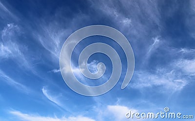 Beautiful panorama of white cirrus cloud formations in a blue sky Stock Photo