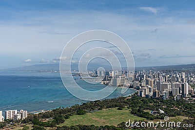 Beautiful panoramic aerial Honolulu and Waikiki beach vista, Oahu Stock Photo