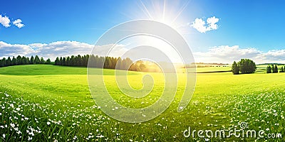 Beautiful panoramic natural landscape of a green field Stock Photo