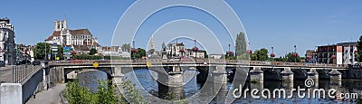 Beautiful panoramic shot of the Auxerre Cathedral near the Yonne river on a sunny day in France Editorial Stock Photo