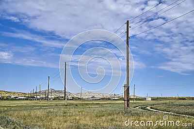 Beautiful panoramic summer steppe landscape of stone mountains Stock Photo