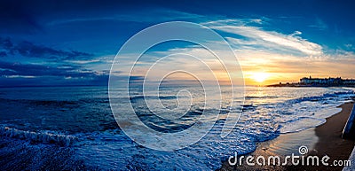 Beautiful panoramic Sunset on Welsh landscape , Porthcawl Stock Photo