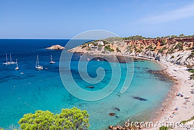 Beautiful panoramic view of Cala Hort - Es Vedra. Ibiza, Balearic Islands, Spain Stock Photo