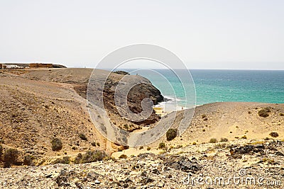 Beautiful panoramic view of Lanzarote sand dunes with beach in Playas de Papagayo, Costa del Rubicon, Canary Islands Stock Photo