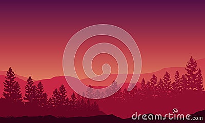 The beautiful panoramic view of the night sky with incredible views of the mountains and forests. Vector illustration Vector Illustration