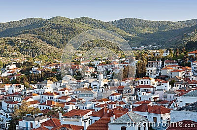 Panoramic view of old town on Skopelos Island, Northen Sporades, Greece Stock Photo