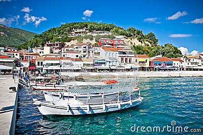 Beautiful panoramic view of Parga port, Greece. Editorial Stock Photo