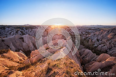 Beautiful panoramic view of Red Valley, Cappadocia, Turkey on sunset. natiral background Stock Photo