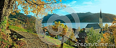Beautiful panoramic view to schliersee village in autumn Stock Photo