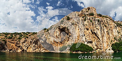 Beautiful panoramic view at Vouliagmeni lake, spa and thermal resort near to Athens, Greece Stock Photo