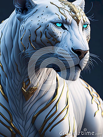 Beautiful Panther with White and Gold Coat Stock Photo