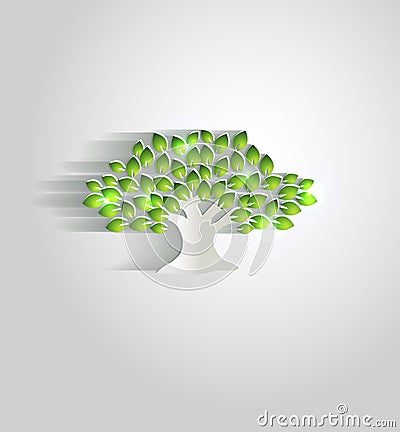 Beautiful paper tree with green leafs Vector Illustration