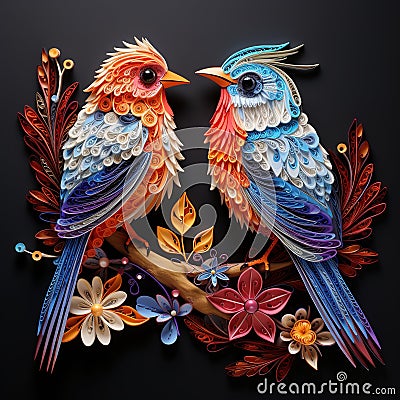 Beautiful papercut quilling paper filigree Pets colorful flowers Generative AI Stock Photo