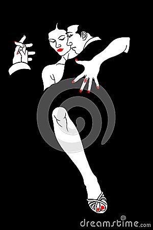 Beautiful, passionate man and woman perform a tango dance. Vector Illustration