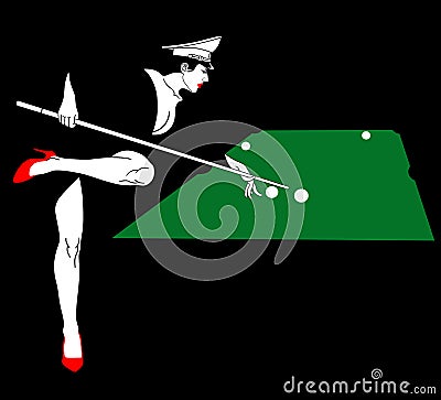 A beautiful, passionate woman is playing billiards. Stock Photo