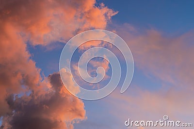 Beautiful pastel cloudy sunset sky. Pink and blue magic dreamlike evening sky Stock Photo