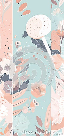 Beautiful pastel floral illustration background, vertical wallpaper. Generative Ai Cartoon Illustration