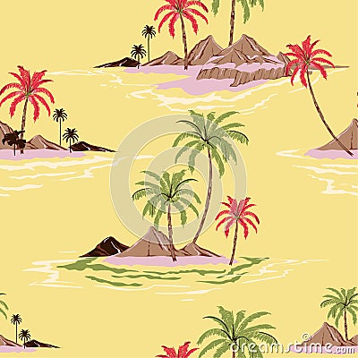 Beautiful pastel Seamless pattern vector illustrationColorful Summer Tropical island hand drawing style design for fashion ,fabric Cartoon Illustration