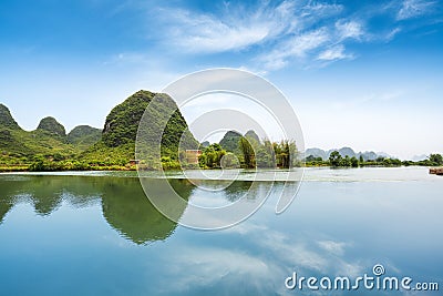 Beautiful pastoral landscape in yangshuo Stock Photo