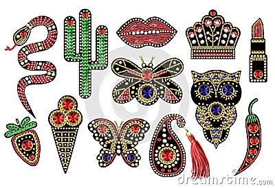 Beautiful patches with sequins, beads Vector Illustration