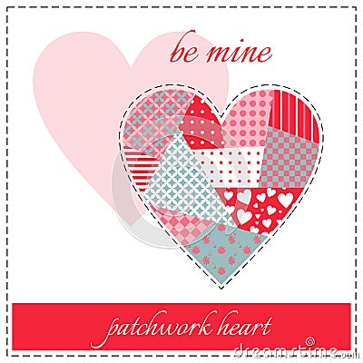 Beautiful patchwork heart. Elegant greeting card for Valentine's day Vector Illustration