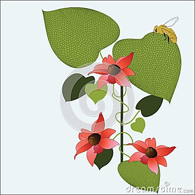 Beautiful patterened leaves with flower blossoms Vector Illustration