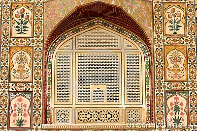 Beautiful pattern on the palace wall, Jaipur, India Stock Photo