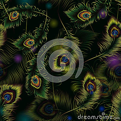 Beautiful peacock feathers seamless pattern Stock Photo