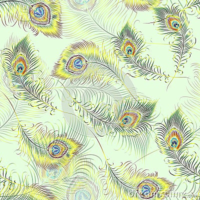Beautiful peacock feathers seamless pattern Stock Photo
