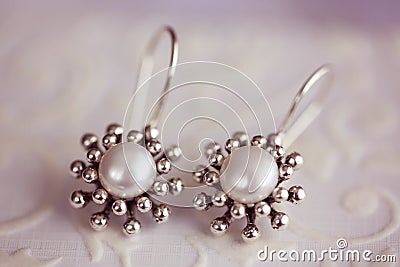 Beautiful pearl earrings Stock Photo