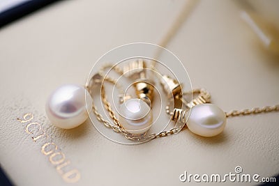 Beautiful pearls of bride`s jewelry Stock Photo