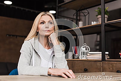 beautiful pensive middle aged woman Stock Photo