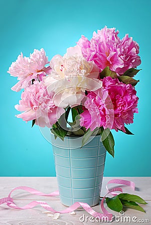 Beautiful peony bouquet in vase Stock Photo