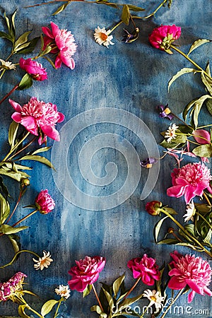 Beautiful peony flowers on dark textured background Stock Photo