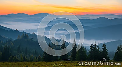 beautiful orange and blue sunset fairy tale scenery Stock Photo