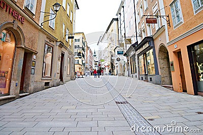 Beautiful perspective of street in Salzburg. Editorial Stock Photo